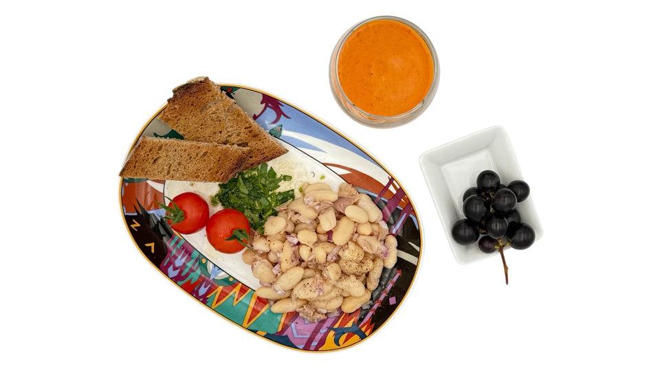 Dip, Wein-Trauben, Brot, Tomate, Bohne, Petersilie, Zwiebel, Salat